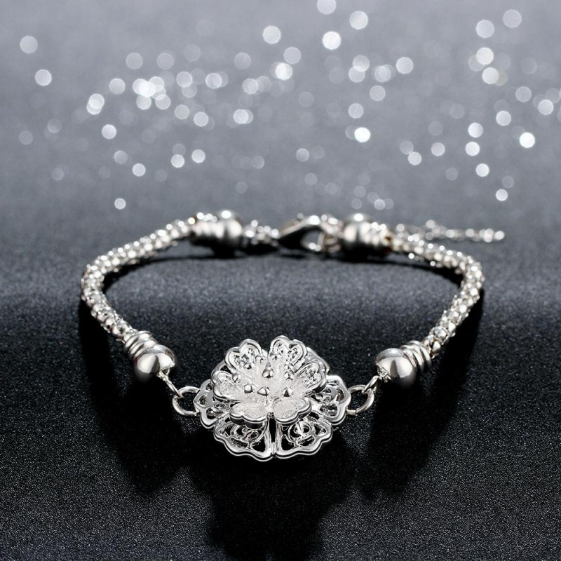 H385 Fashion Bracelet唯美双层花朵手链欧美外贸镀925纯银女首饰送女朋友七夕情人节礼物