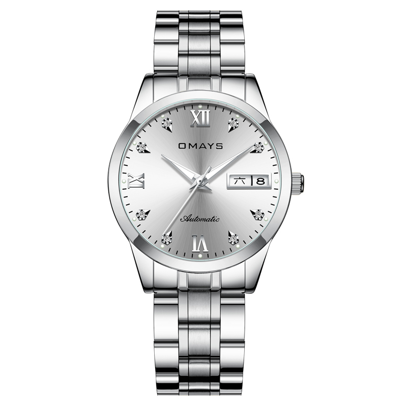 欧美时omays手表女士商务双日历全自动机械表时尚名牌潮流名媛气质女
