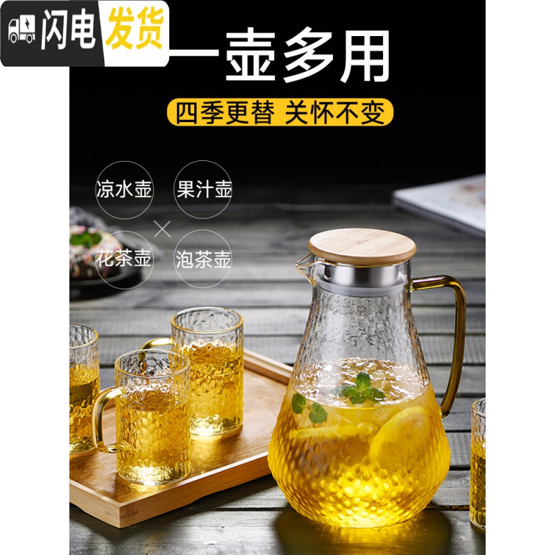 三维工匠冷水壶玻璃水壶家用可高温开水杯子耐热防爆扎壶套装凉水壶 直款乐享壶1000+蘑菇杯2只高清大图
