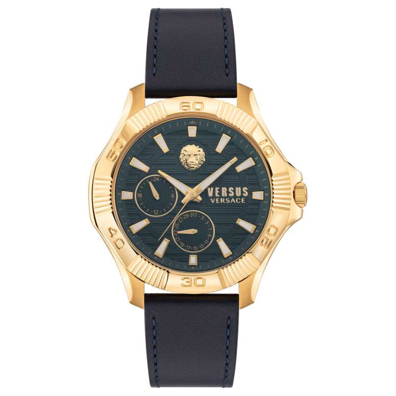 范思哲versacedtla男士石英表手表皮革表带都市时尚个性潮流蓝色表盘