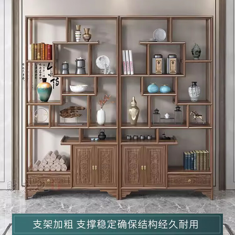 锦北 博古架多宝阁茶叶架子新中式客厅办公室隔断置物架在水一方博古架高清大图