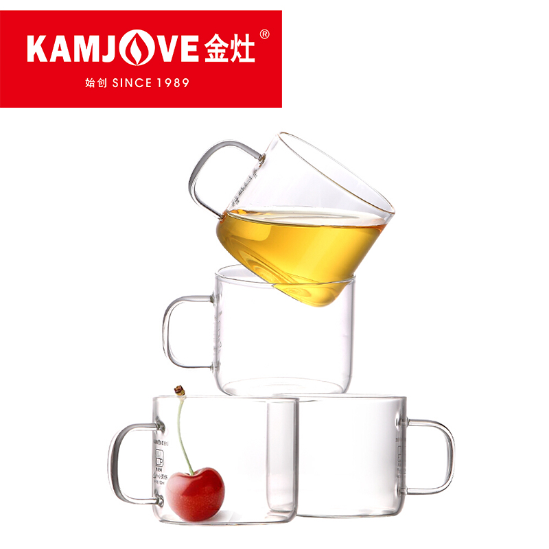 KAMJOVE/金灶 手工吹制耐热玻璃杯花草茶杯小咖啡杯带把手 K-106【4只装】