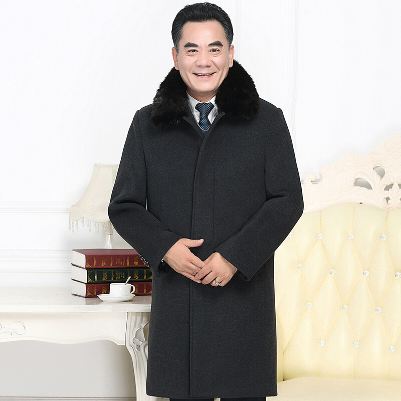 爸爸大衣外套冬厚长款中老年人毛呢大衣老人衣服爷爷呢子风衣男装