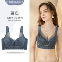 浪莎内衣女小胸聚拢无钢圈上托显大收副乳调整型防下垂性感蕾丝文胸罩 蓝色【1件装】 38/85