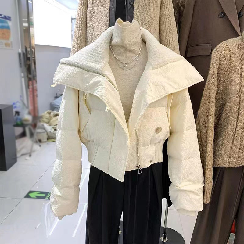 2025年新款棉服女冬短款宽松韩版百搭潮流棉衣小个子棉袄加厚外套 米白色 L