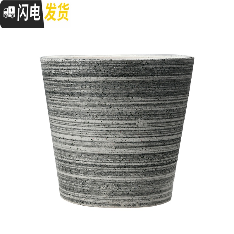 三维工匠欧式简约花盆陶瓷特大号阳台室内绿萝虎皮兰加厚白色花盆 HX467灰麻点白线(送塑料托盘) 中等花盆容器高清大图