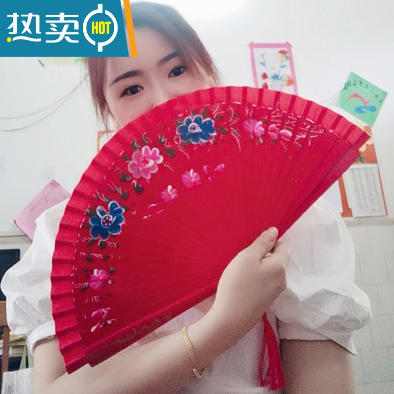 xiancai舞蹈扇红实木扇骨开合顺溜双面扇走扇子