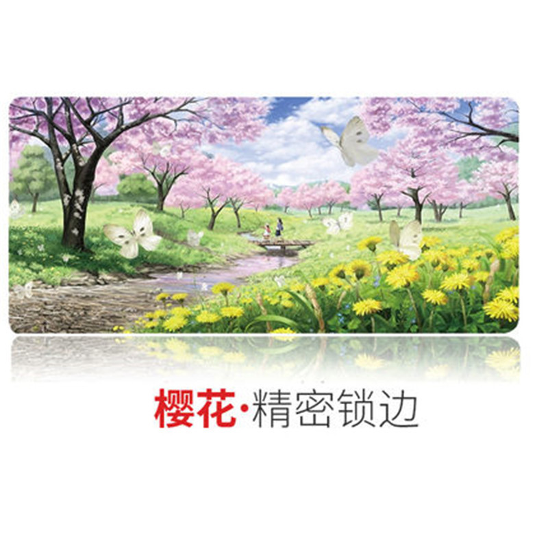 游戏超大大号鼠标垫女锁边可爱女生动漫小号加厚笔记本电脑书桌垫办公桌垫学生键盘胶垫[默认发40*90*0.2樱花图案]高清大图