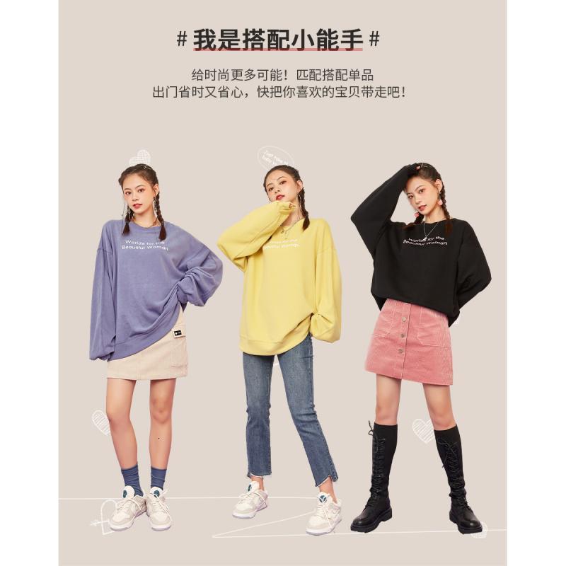 拉夏贝尔[苏] 2021年春季新款韩版慵懒风BF宽松卫衣女字母印花上衣901611568