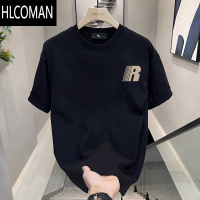 HLCOMAN2024夏新款短袖t恤男衣服宽松休闲印花体恤半袖黑色