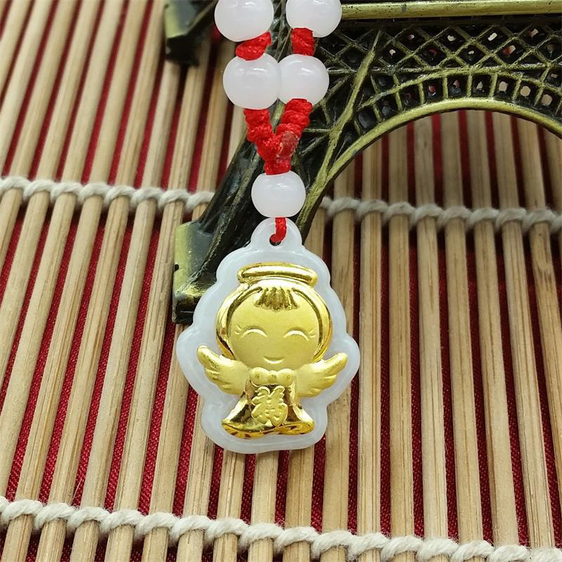 金镶玉小天使坠女款翡翠玉项饰玉坠饰品项链PTJWX9287送女朋友七夕情人节礼物