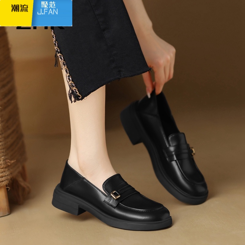 聚范一脚蹬乐福鞋女2024新款英伦软底小皮鞋配裙子黑色单鞋子夏 AHT338M黑色后跟高3.5CM 40