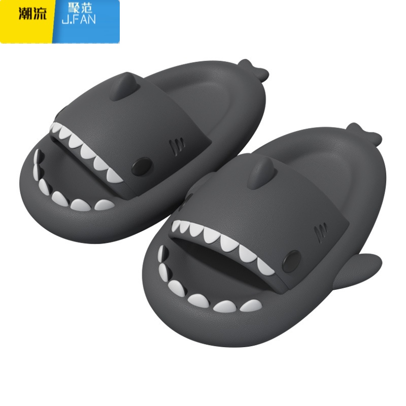 聚范踩屎感鲨鱼拖鞋男士夏季外穿ins潮牌居家用防滑情侣运动凉拖鞋男高清大图