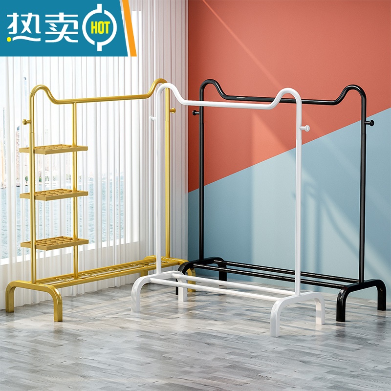 敬平衣架落地立式挂衣架卧室晾衣架家用简易单杆衣帽架衣架杆衣服挂架 130cm旗舰猫头款+尊贵黑[置物网+侧三层网]高清大图