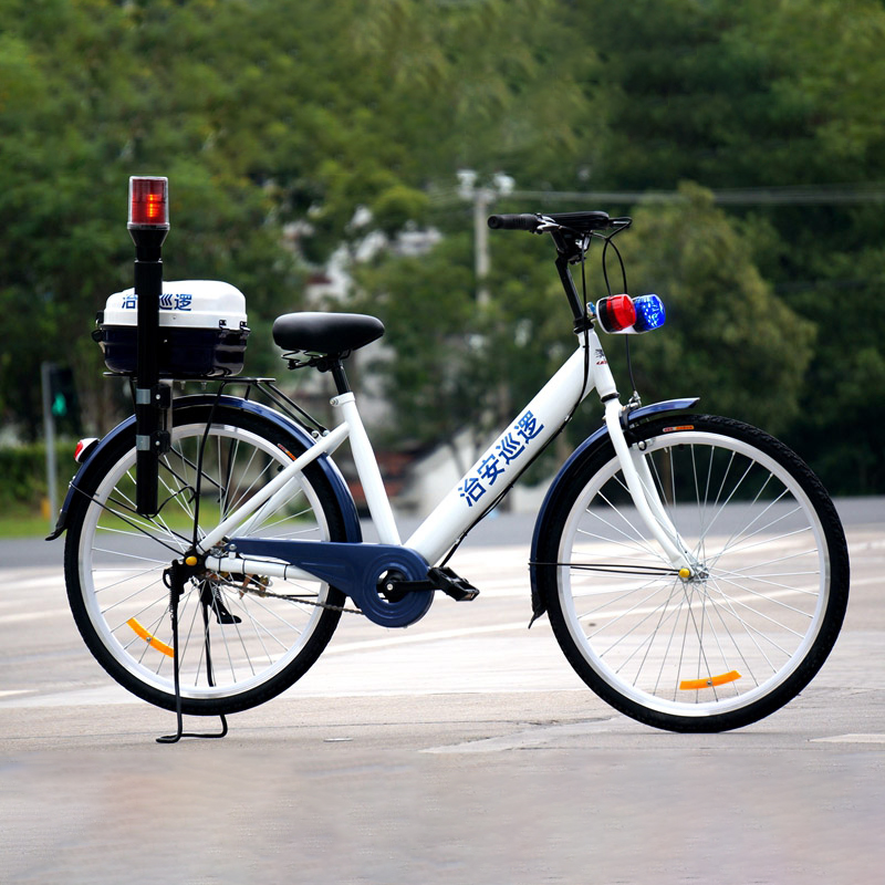 汇特益 巡逻自行车 红蓝爆闪灯街道社区网格巡逻安全检查单车 24英寸高配单速(斜梁款+金属尾箱+警灯)(单位:台)