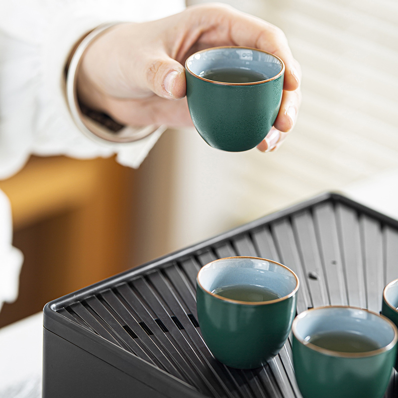 領藝 多彩祥云旅行茶具套装快客杯一壶三杯便携式包随身茶壶泡茶杯日式 多彩祥云旅行茶具6杯黑盒装