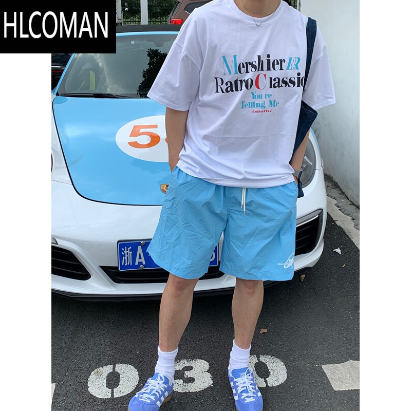 HLCOMAN美式多巴胺透气尼龙速干短裤男女国潮百搭宽松运动情侣五分裤