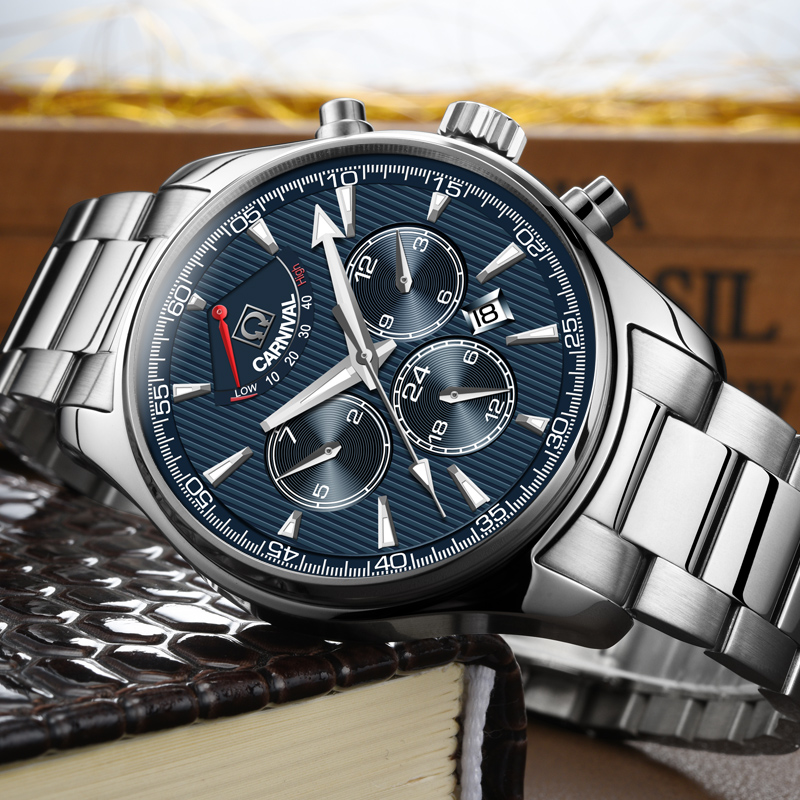 瑞士嘉年华Carnival正品全自动机械表 男进口机芯手表男士休闲时尚防水品质男表动能能量显示金属精钢腕表8689高清大图