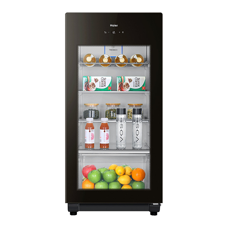 海尔冰吧茶叶冷藏柜家用水果保鲜柜办公室客厅冰箱单门小型透明玻璃门