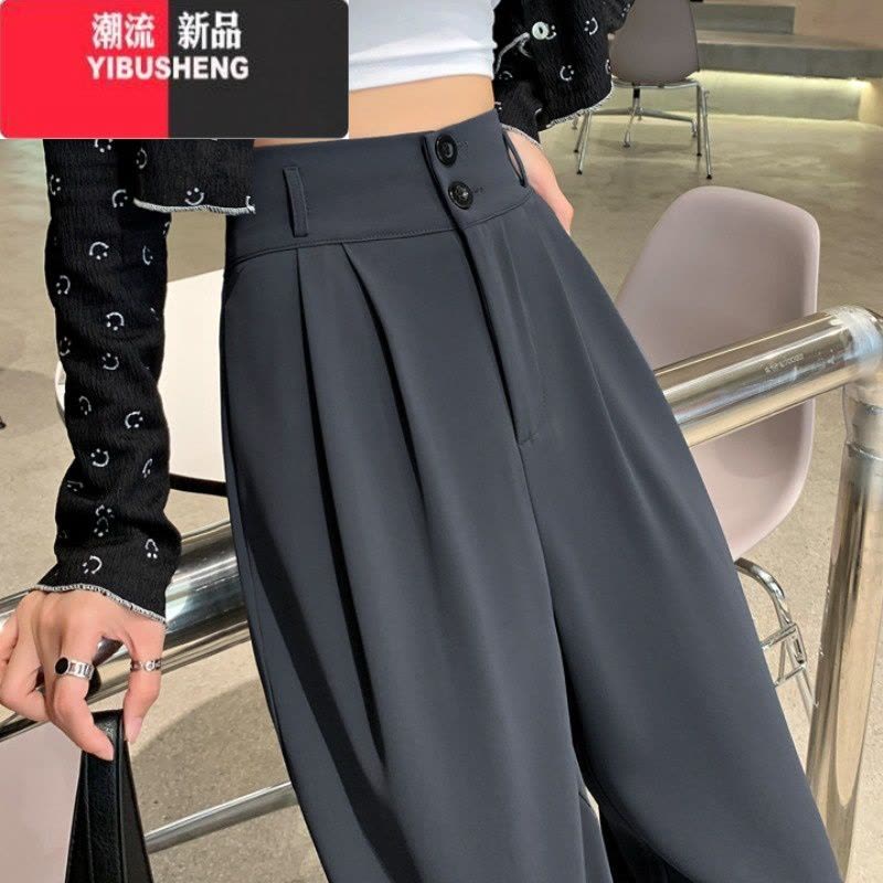YIBUSHENG美拉德窄版西装休闲裤女春季新款垂感高腰直筒裤宽松显瘦阔腿裤图片
