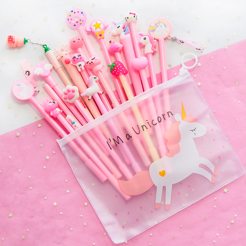 中性笔韩国小清新可爱学生用创意萌卡通女套装少女心文具红水笔3粉色