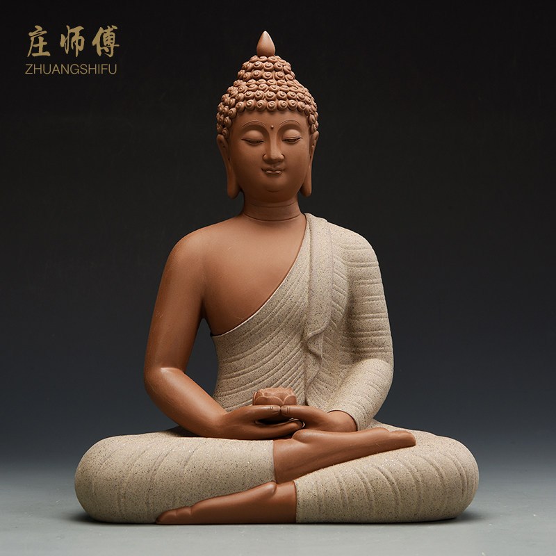 陶瓷东南亚佛像释迦摩尼阿弥陀佛药师佛菩提如来佛像摆件 三维工匠 释迦摩尼佛(紫砂灰)