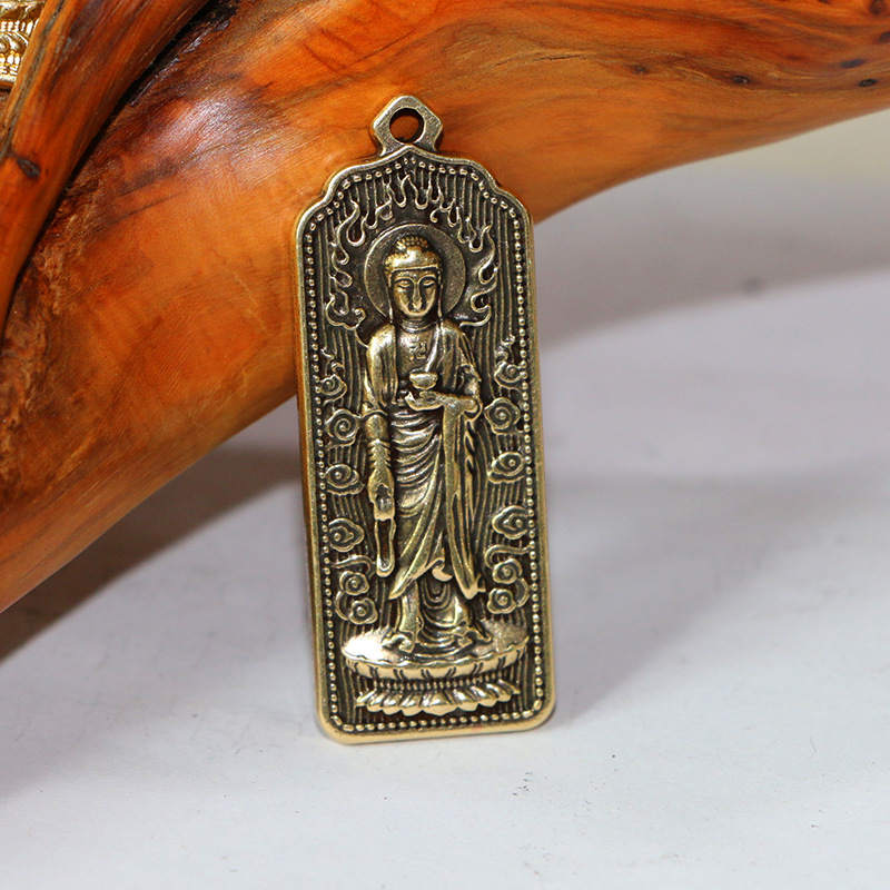 铜吊坠钥匙扣实心纯铜如来佛铜牌钥匙扣吊坠工艺品复古如来佛像牌参数
