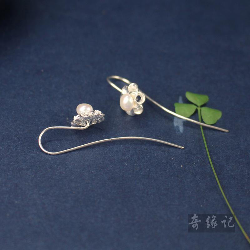 日韩版天然珍珠耳坠925纯银唯美花朵耳环女气质甜美耳钉 时尚饰品送女朋友老婆生日礼物送女朋友七夕情人节礼物