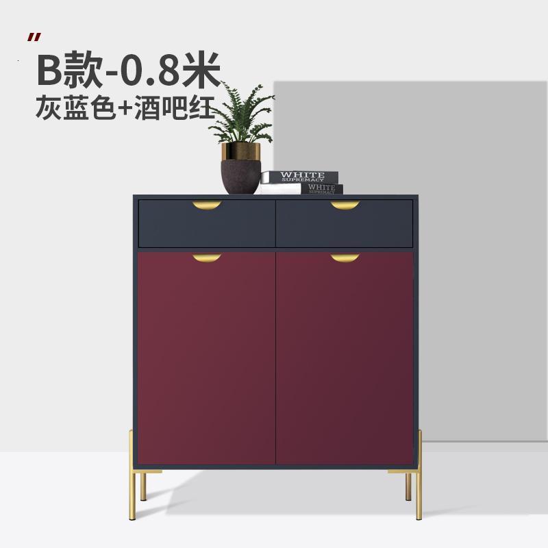 轻奢鞋柜家用口大容量窄简约现代厅柜入户进实木北欧玄关柜_4_41 0.8米B款灰蓝色+酒吧红组装