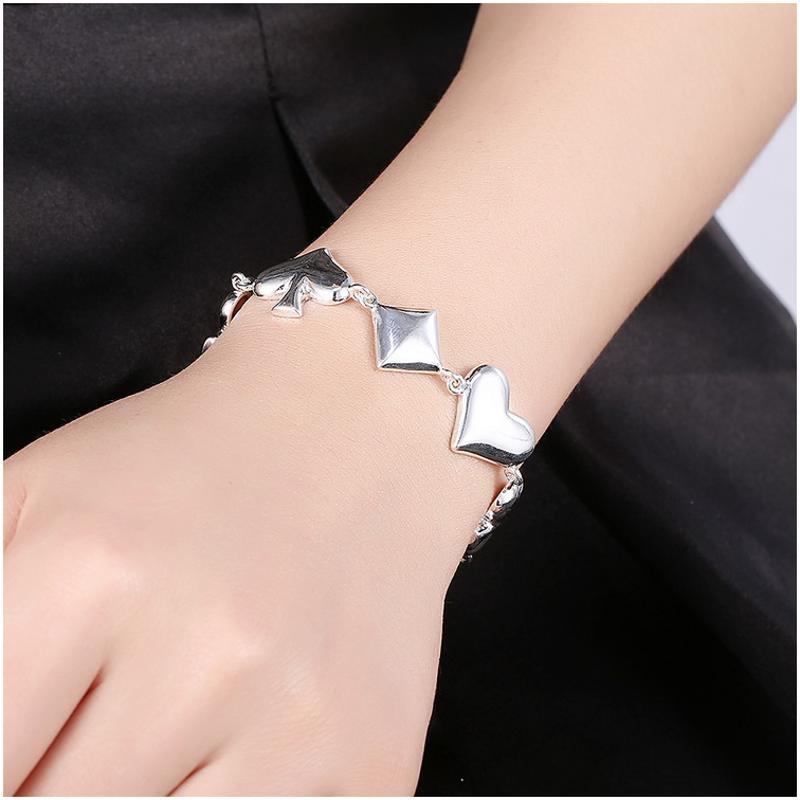 H496 Women Silver Bracelet女生饰品扑克花色趣味手链镀纯银复古送女朋友七夕情人节礼物