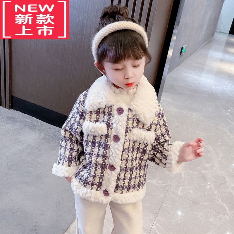 可莉允女童秋冬款外套2022洋气儿童装小香风上衣冬装小女孩加绒加厚棉衣棉服图片