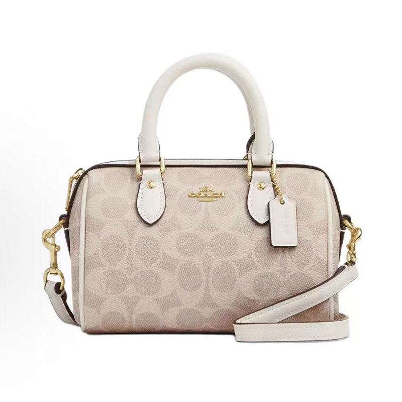 蔻驰（COACH）奢侈品 女士 中号单肩手提斜挎波士顿桶包PVC 卡其色F83607IME74 CW329-IMXDM