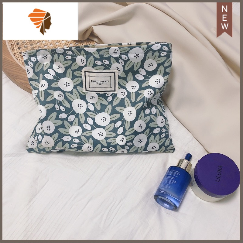 新款清新小碎花棉布化妆包拉链收纳袋大容量化妆品整理袋手拿包女三维工匠灰蓝底圆花报价 参数 图片 视频 怎么样 问答 苏宁易购