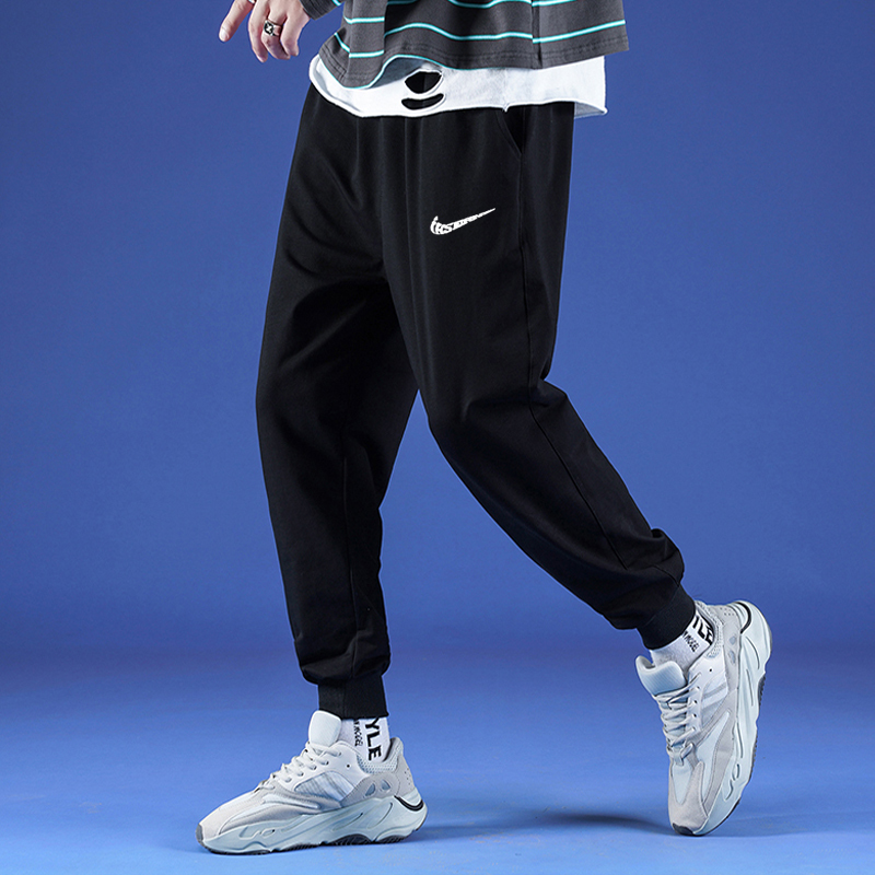 yuansu运动裤男士秋季百搭宽松束脚卫裤休闲长裤子纯黑色小脚九分裤