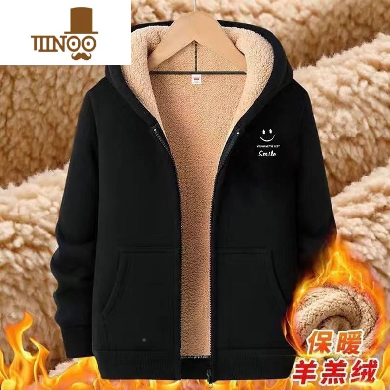 YANXU羔毛卫衣男韩版潮流宽松大码保暖长袖上衣加绒加厚连帽外套高清大图