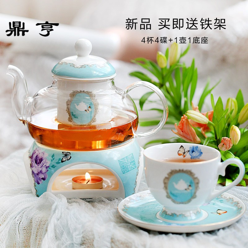 鼎亨那些时光 陶瓷花茶茶具套装 耐热底座玻璃花茶壶水果茶壶下午