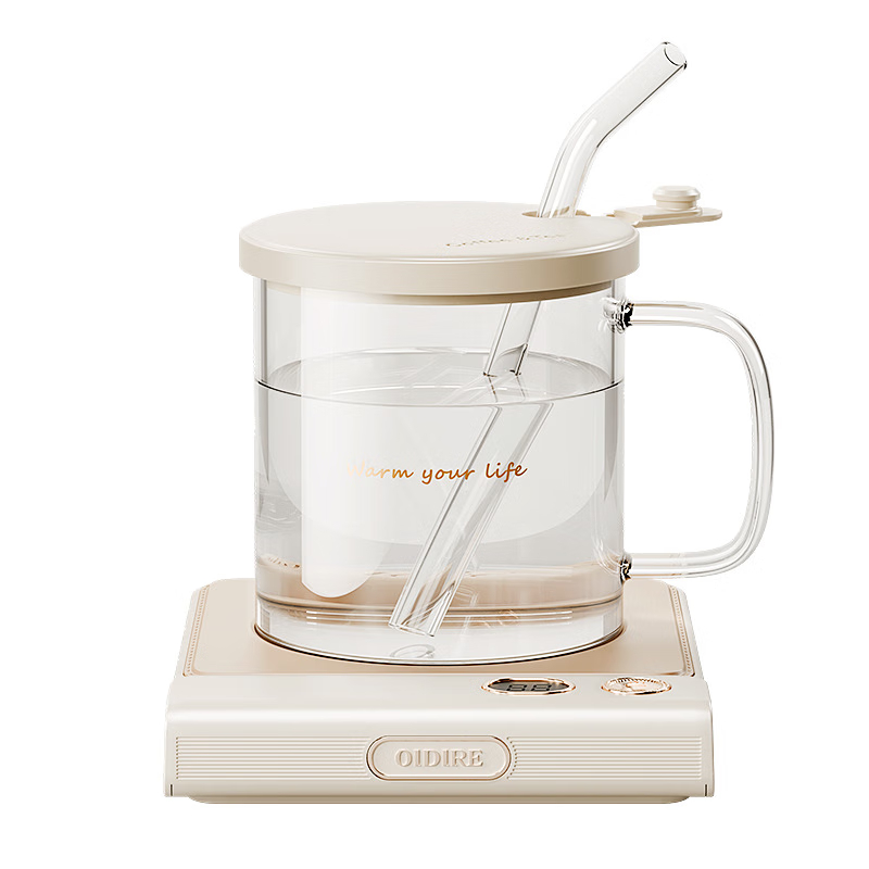 奥帝尔(OIDIRE)ODI-NNB06数显款保温杯垫/暖杯垫(杯垫+带耳玻璃杯+硅胶盖+吸管)