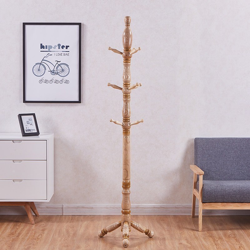 汐岩实木衣帽架挂衣服架子落地卧室家用发财树挂衣架包架简约现代 原木色-三腿底座【实木】