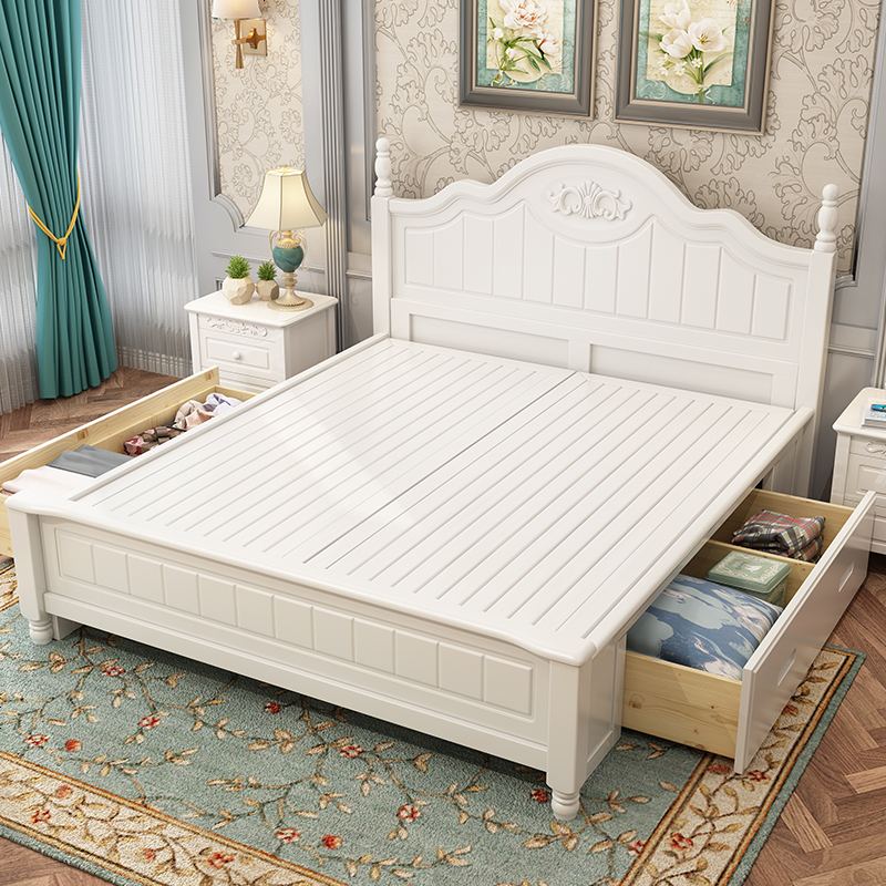美式实木床1.8米双人主卧室床1.5m公主床白色现代简约韩式储物床高清大图
