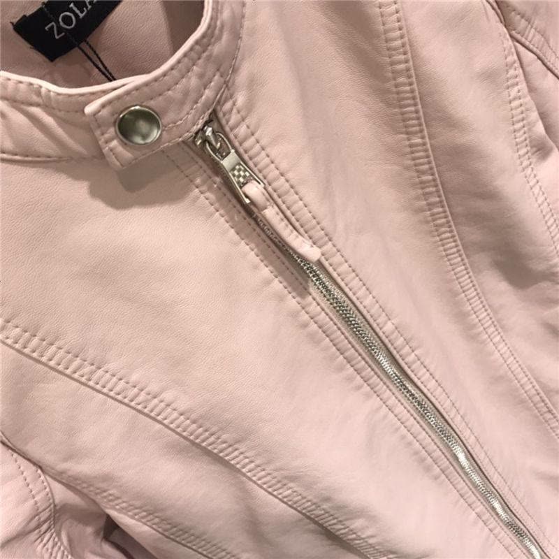 皮衣女短款修身pu皮夹克2018春秋装新款欧美粉色立领机车小外套潮图片