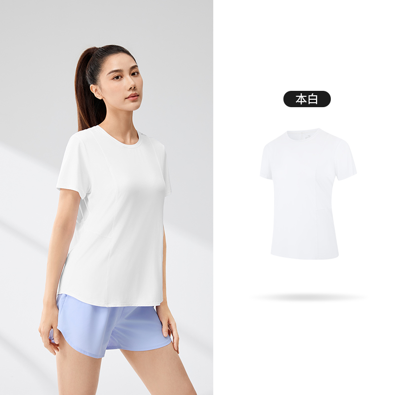 361°运动T恤女士夏季透气新款冰感宽松上衣健身速干衣圆领短袖 本白 L