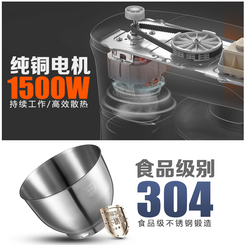康佳(KONKA)KM-905厨师机家用和面机多功能全自动揉面机搅拌机打蛋器料理机搅拌机奶油机电子式旋钮式 闪亮银五合一