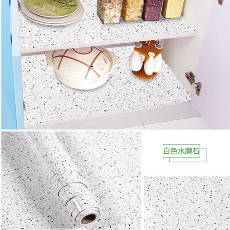 加厚厨房防油贴纸大理石贴纸自粘防水橱柜防潮垫台面灶台翻新贴纸 60厘米宽x1米长 [新款]白水磨石