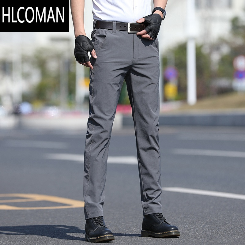 hlcoman战术休闲裤男夏季冰丝弹力修身轻薄直筒耐磨潮流松紧腰裤子男