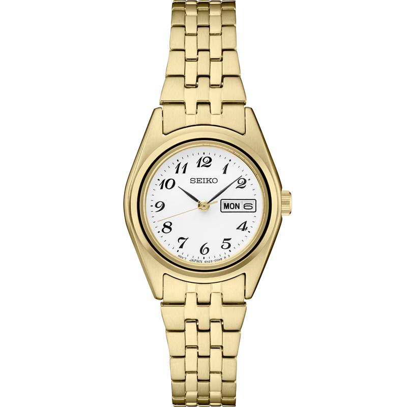 SEIKO/精工 女士手表 Essentials系列小金表 白盘钢带钢带防水女表SUR440