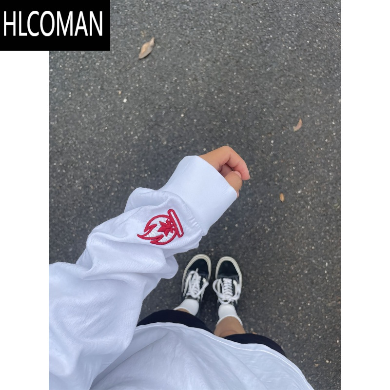 HLCOMANburnin小火苗刺绣卫衣男潮牌小领口长袖t恤cleanfit外套