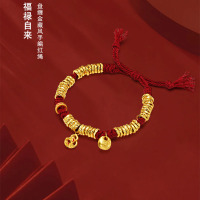 足金999 福袋葫芦金盘缠红绳手链
