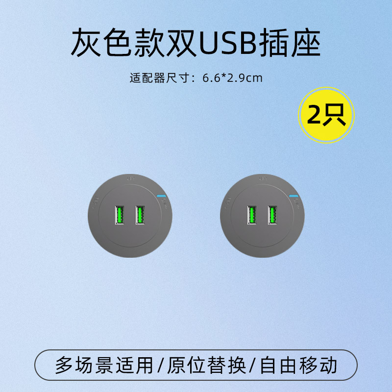 飞雕（FEIDIAO）轨道插座 双USB插座（灰色）2只装
