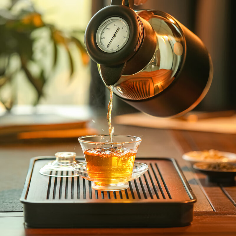 焖大师(MENDASHI) 时光印记铂金套装 焖茶杯壶 商务套装机械温显焖泡壶随行杯SG1850T高清大图