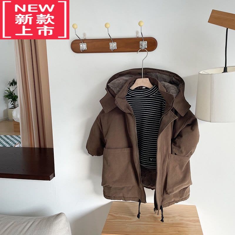 可莉允韩版儿童棉服冬季新品女童加厚毛毛棉衣男宝宝洋气中长款工装棉袄图片
